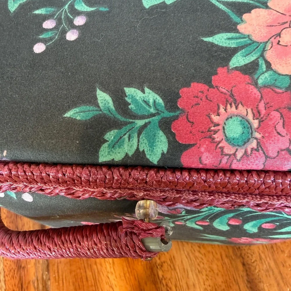 Vtg Sewing Basket Box Padded Fabric with Handle